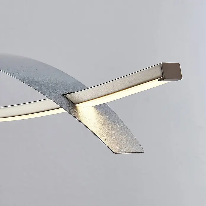 Lucande Pendelleuchte Marija - L x B x H: 90,5 x 20 x 1,8 cm, chrom / silber, silber - Moderne Leuchte mit gebogenen, überlappenden gebürsteten Metallbändern und integrierten LED-Streifen.