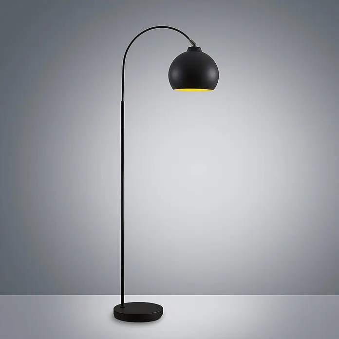 Lindby Stehleuchte Minali - Höhe: 148 cm, schwarz, schwarz, E27 - Schwarze Bogen-Stehleuchte mit kugelförmigem Schirm, die warmes Licht abstrahlt.