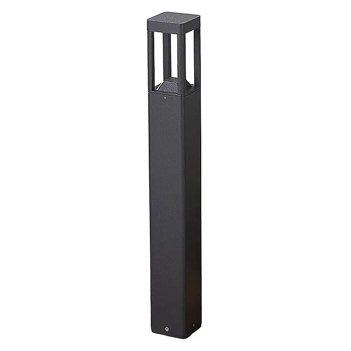 Lucande Außenlaterne Bernd -  - Schwarze, rechteckige Außen-Pollerleuchte mit strukturierter Oberfläche und offener Oberseite für Beleuchtung.
