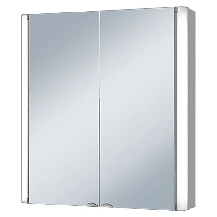 Riva Spiegelschrank Torno - B x H: 65 x 70,5 cm, Holz, Aluminium - Moderner Spiegelschrank mit zwei Türen und seitlicher Beleuchtung für das Badezimmer. Praktisch und stilvoll.