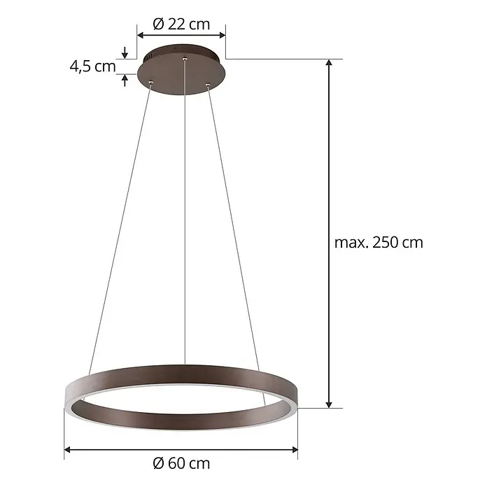 Lucande Pendelleuchte Yonam - L x B x H: 60 x 60 x 4,5 cm, braun / rost, kaffee - Braune, runde LED-Pendelleuchte, Ø 60 cm, max. 250 cm Abhängung.