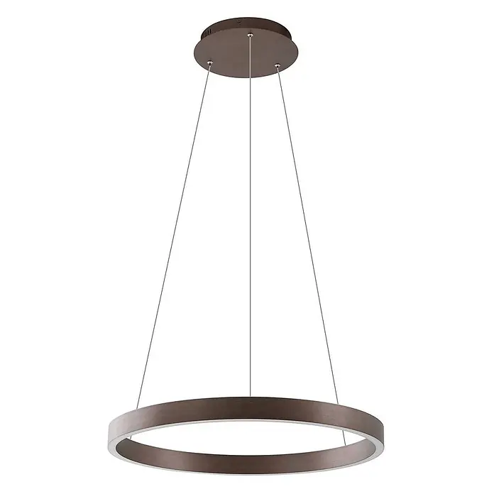 Lucande Pendelleuchte Yonam - L x B x H: 60 x 60 x 4,5 cm, braun / rost, kaffee - Rundes, dunkelbraunes LED-Pendelleuchte mit Ringdesign, von einer runden Deckenhaube abgehängt.