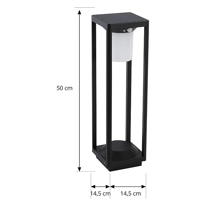 Lucande Außenlaterne Nilea -  - Schwarze, quadratische Wegeleuchte mit weißem Diffusor und Sensor, 50 cm hoch.
