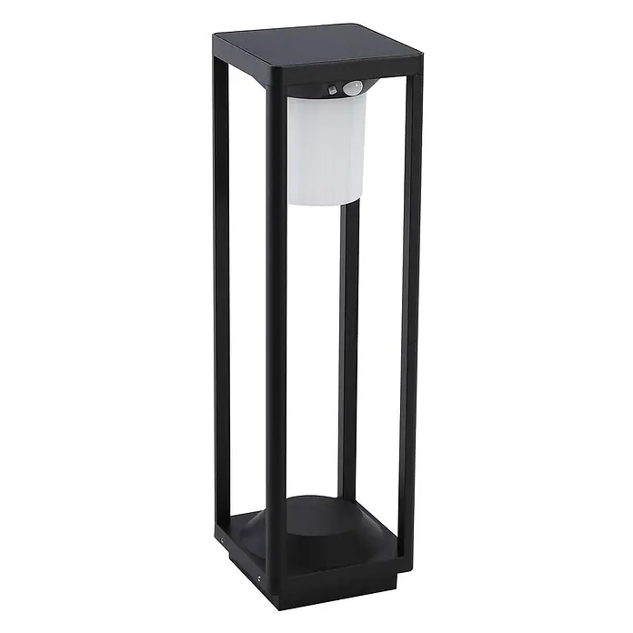 Lucande Außenlaterne Nilea -  - Schwarze rechteckige Solar-Außenleuchte mit weißem Diffusor und Bewegungssensor.