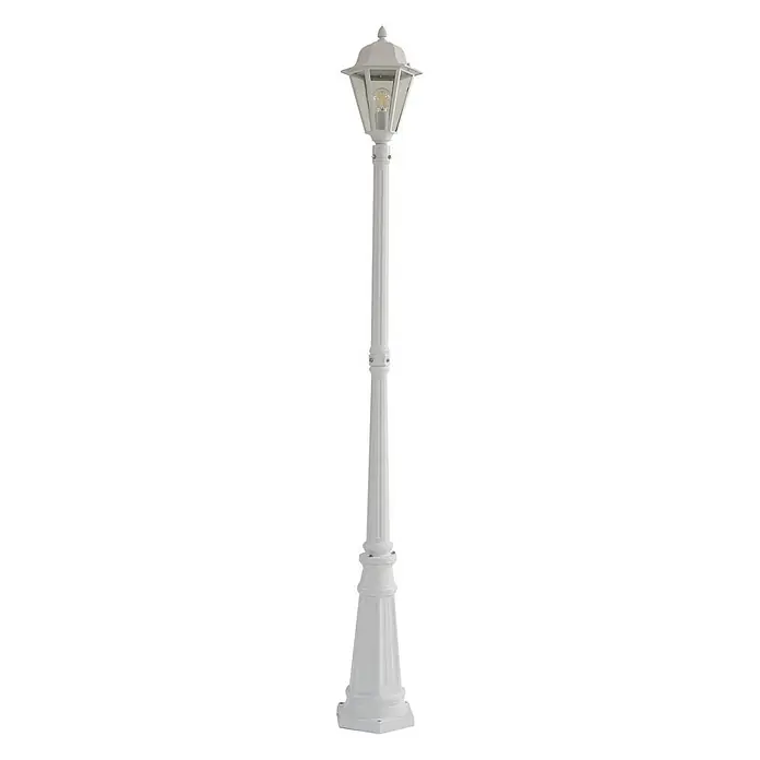 Lindby Außenlaterne Edana - 23 x 26 x 211 cm - Weißer, klassischer Außenlaternenpfahl mit geriffelter Säule und Laternenkopf, ideal für Gartenbeleuchtung.
