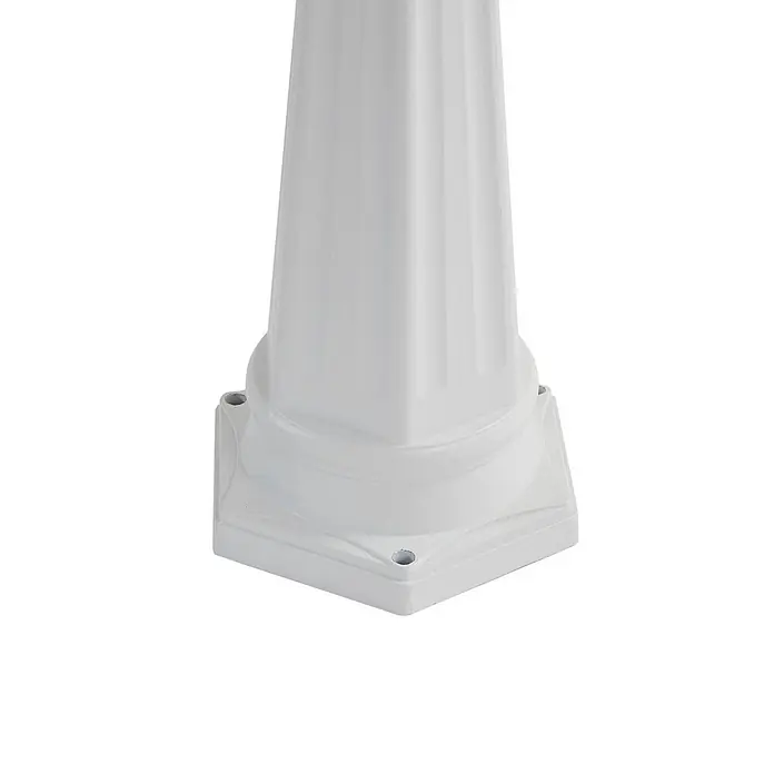 Lindby Außenlaterne Edana - 23 x 26 x 211 cm - Weißer, kannelierter Säulenfuß mit quadratischem Sockel und Befestigungslöchern.