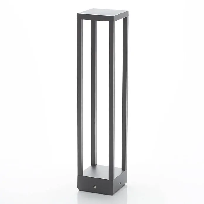 Lucande Außenlaterne Carlota -  - Dunkelgraue rechteckige Außen-Pollerleuchte mit offenem, modernem Rahmendesign.