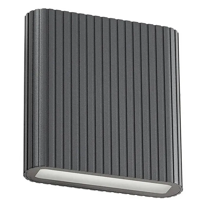 Lucande Außenwandleuchte Raija - 7,5 x 18 x 19 cm, alu / grau / zink, IP54 - Dunkelgraue gerippte Wandleuchte mit nach unten gerichteter Beleuchtung.