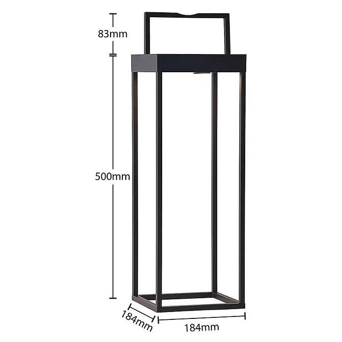 Lucande Außenlaterne Lynzy -  - Schwarze rechteckige Metalllaterne im modernen Design, mit Abmessungen.