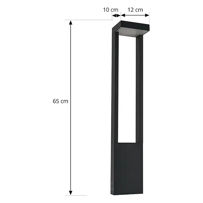 Lindby Außenlaterne Lonete - 10 x 12 x 65 cm - Hohe, schwarze, rechteckige Gartenpollerleuchte, 65 cm hoch, mit 10x12 cm Oberteil.