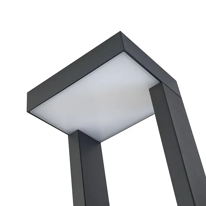 Lindby Außenlaterne Lonete - 10 x 12 x 65 cm - Anthrazitfarbene, rechteckige Außenwegleuchte mit weißem Diffusor.