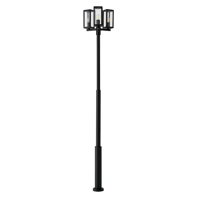 Lucande Außenlaterne Siveta -  - Schwarze Außenlaterne mit drei rechteckigen Klarglaslaternen, die je eine LED-Lampe enthalten.