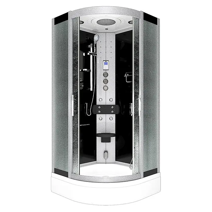 AcquaVapore Komplettdusche Dampfdusche D46-63M3-EC - 100 x 100 x 225 cm, Schwarz - Moderne silber-graue und schwarze Duschkabine mit weißer Basis, Regendusche, Handbrause, Massagedüsen und Bedienfeld.