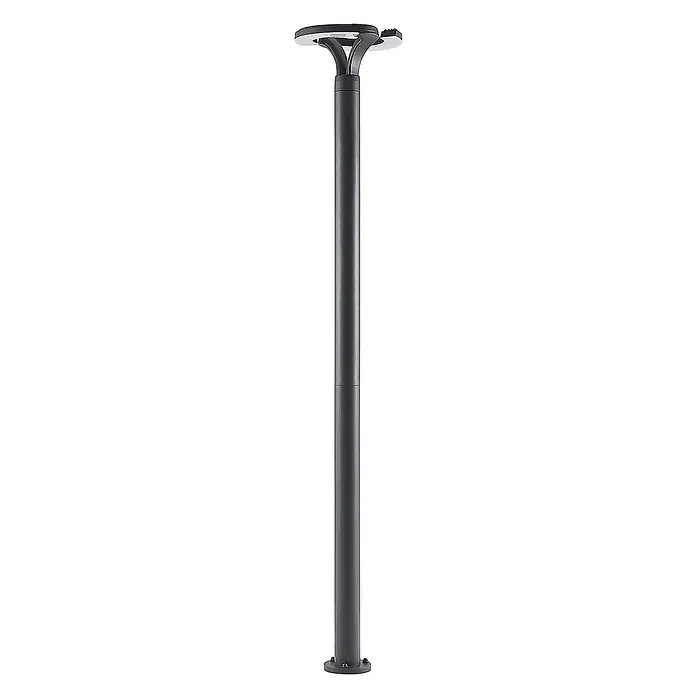 Lindby Außenlaterne Keily -  - Moderner, dunkelgrauer Außenlampenpfosten mit zwei gerichteten LED-Lichtköpfen für Garten- oder Wegbeleuchtung.