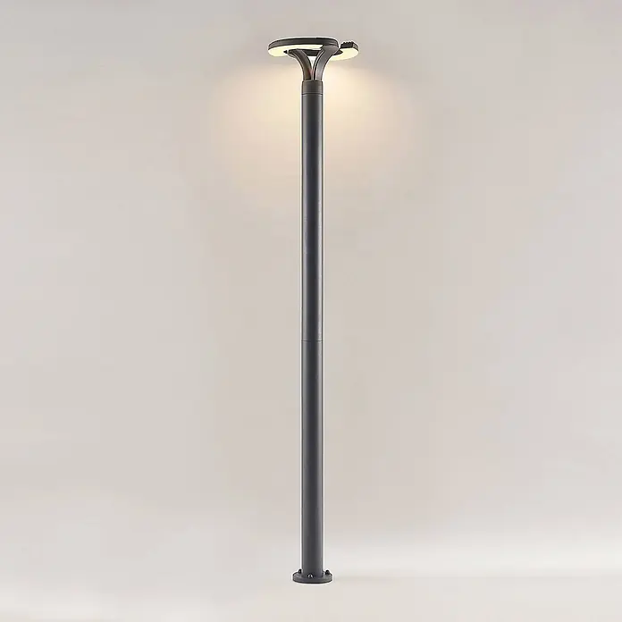 Lindby Außenlaterne Keily -  - Moderner, dunkelgrauer LED-Poller mit verzweigtem Leuchtkopf, der warmweißes Licht abstrahlt.