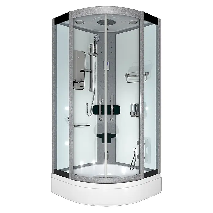AcquaVapore Komplettdusche Dampfdusche D46-60T3-EC - 100 x 100 x 225 cm, Weiß - Multifunktionale Duschkabine in Grau-Weiß mit Glastüren, Kopf- und Handbrausen, Massagedüsen und integriertem Sitz.