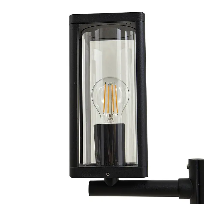 Lucande Außenlaterne Siveta -  - Schwarze rechteckige Außenwandleuchte mit klarem Glaszylinder und freiliegender LED-Glühlampe.