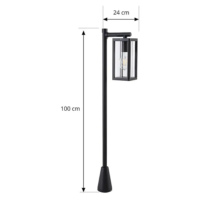 Lucande Außenlaterne Siveta -  - Schwarze Metall-Außenleuchte, 100 cm hoch, mit 24 cm auskragendem Laternenkopf und klarem Glas mit Edison-LED-Birne.