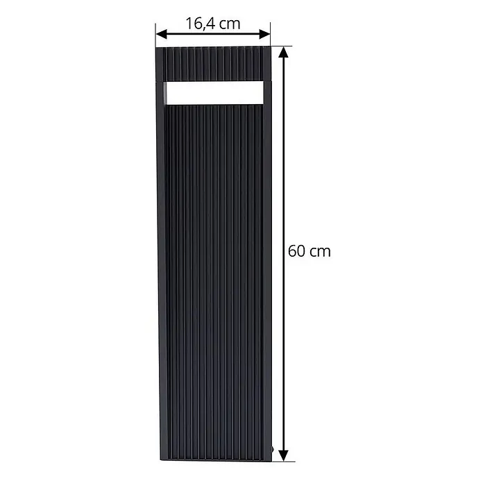 Lucande Außenlaterne Tavion -  - Hohe, dunkelgraue Außenleuchte mit gerippten Seiten und rechteckiger Lichtöffnung, 60 cm hoch und 16,4 cm breit.