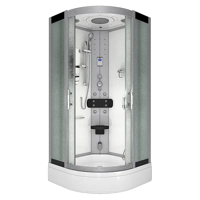 AcquaVapore Komplettdusche Dampfdusche D46-60M2 - 100 x 100 x 225 cm, Weiß - Moderne Duschkabine mit strukturierten Glaswänden, weißer Basis und Multifunktions-Duschpaneel mit Regendusche, Handbrause und Massagedüsen.