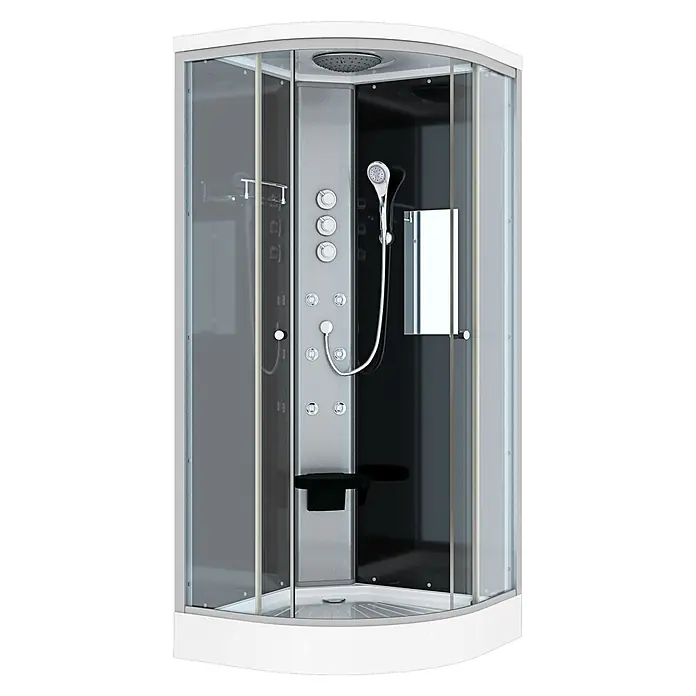 AcquaVapore Komplettdusche Fertigdusche D10-23T1-EC - 100 x 100 x 215 cm, Schwarz - Moderne Eckduschkabine mit getöntem Glas, Metallbedienfeld, Regendusche, Handbrause und Massagedüsen.