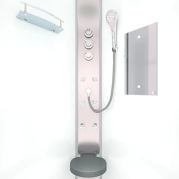 AcquaVapore Komplettdusche Fertigdusche D10-00T1 - 80 x 80 x 215 cm, Weiß - Modernes Duschpaneel, silber, mit Bedienelementen, Handbrause, Massagedüsen, klappbarem Sitz und Glasablage.