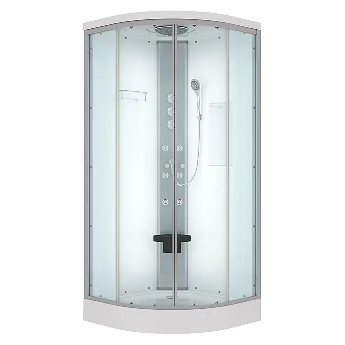 AcquaVapore Komplettdusche Fertigdusche D10-00T1 - 80 x 80 x 215 cm, Weiß - Weiße Eckduschkabine mit Klarglastüren, Regendusche, Handbrause und Massagedüsen.