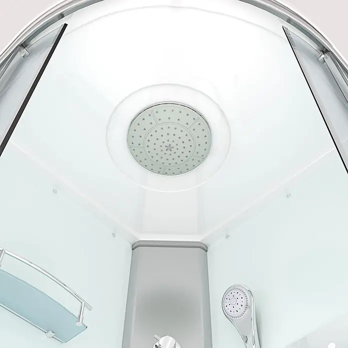 AcquaVapore Komplettdusche Fertigdusche D10-00T1 - 80 x 80 x 215 cm, Weiß - Moderner Duschkabinen-Innenraum mit großem runden Kopfbrause, Handbrause und Glasablage. Mit Chromarmaturen.