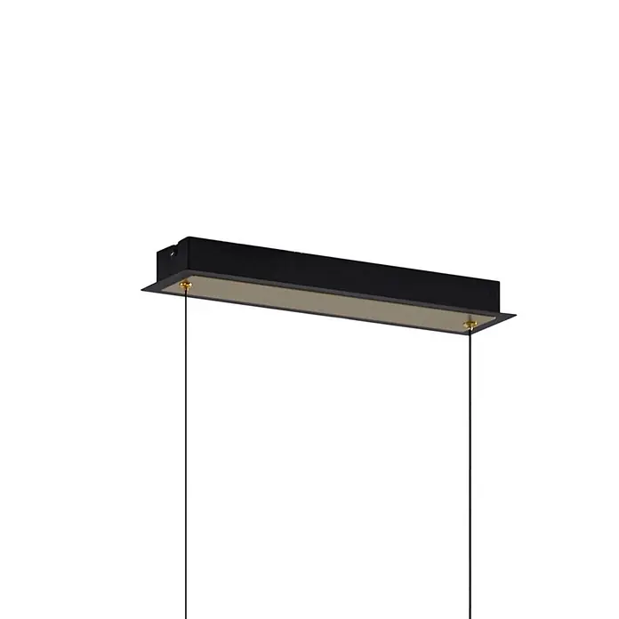 Lucande Pendelleuchte Pallo - L x B x H: 100 x 23,5 x 18 cm, Schwarz, gold, weiß - Schwarze rechteckige Pendelleuchte mit cremefarbenem Diffusor und zwei hängenden Kabeln.