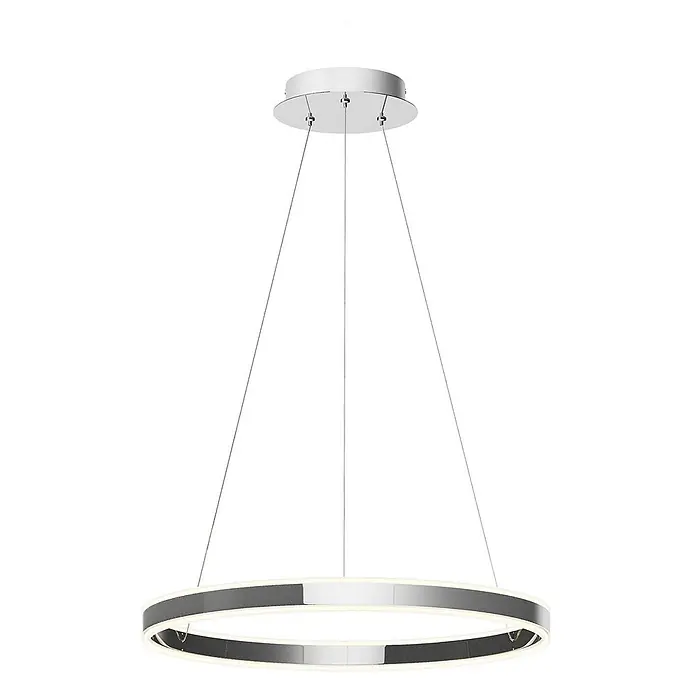 Lucande Pendelleuchte Lyani - L x B x H: 60 x 60 x 5 cm, chrom / silber, chrom, weiß satiniert - Moderne LED-Pendelleuchte in Ringform aus Chrom, an dünnen Kabeln hängend.