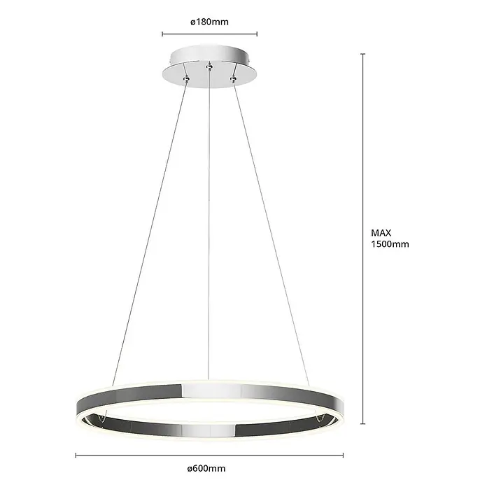Lucande Pendelleuchte Lyani - L x B x H: 60 x 60 x 5 cm, chrom / silber, chrom, weiß satiniert - Moderne runde Pendelleuchte in Weiß und Chrom, aufgehängt an einer runden Deckenplatte.