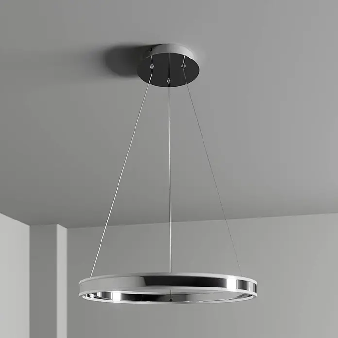 Lucande Pendelleuchte Lyani - L x B x H: 60 x 60 x 5 cm, chrom / silber, chrom, weiß satiniert - Moderne runde Chrom-LED-Pendelleuchte, von der Decke abgehängt.