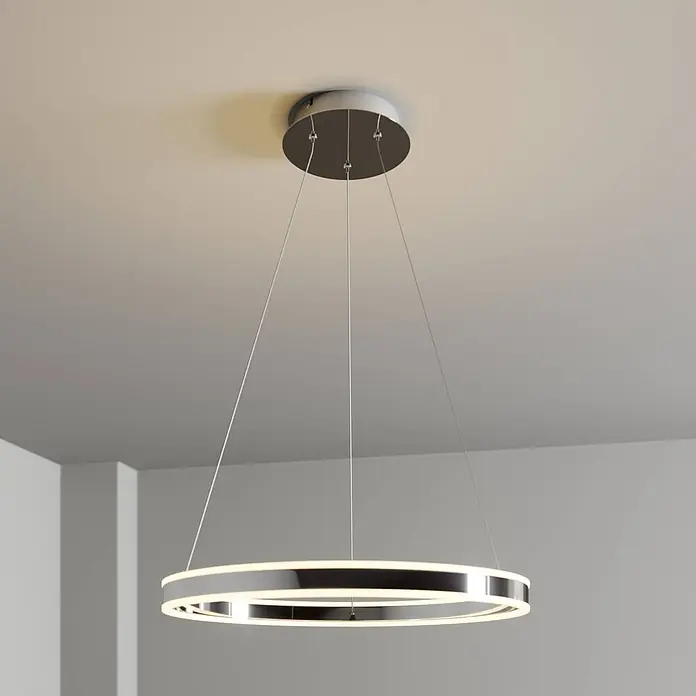 Lucande Pendelleuchte Lyani - L x B x H: 60 x 60 x 5 cm, chrom / silber, chrom, weiß satiniert - Moderne, chromfarbene Ring-LED-Pendelleuchte, von der Decke abgehängt.