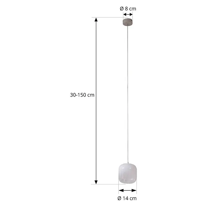 Lucande Pendelleuchte Avelinra - L x B x H: 14 x 14 x 17 cm, weiß / opal, weiß - Weiße Glas-Pendelleuchte mit grauem Deckenanschluss. Verstellbare Höhe 30-150cm, Schirm Ø 14cm, Deckenrosette Ø 8cm.