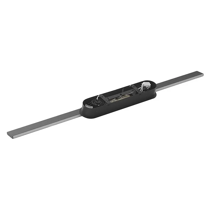 Lucande Pendelleuchte Philine - L x B x H: 121 x 10 x 5 cm, schwarz, sandSchwarz - Lineare LED-Leuchte mit silbergrauem Profil und offenem schwarzem Mittelgehäuse, das die interne Verkabelung freilegt.