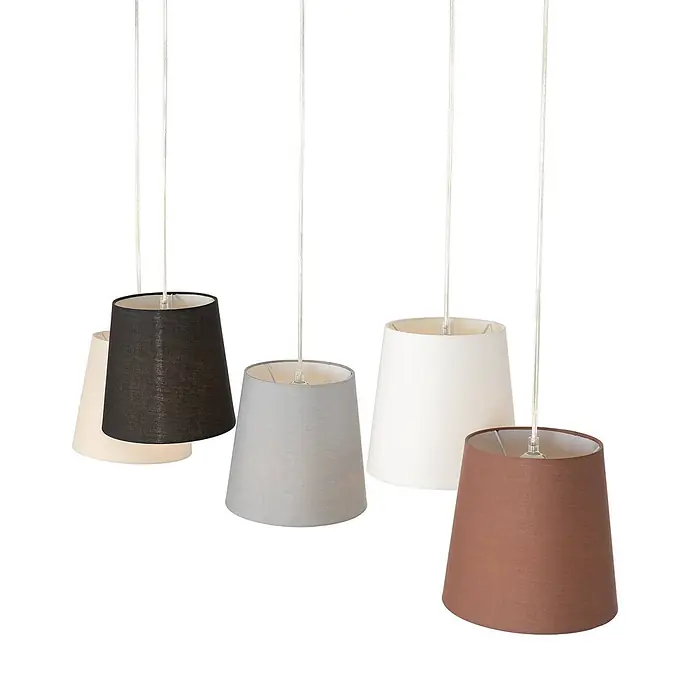 Lucande Pendelleuchte Thamila - L x B x H: 113 x 53 x 21 cm, Multicolour, nickel, karamel, Schwarz, grau, weiß, braun, E27 - Fünf hängende Stoff-Pendelleuchten in Beige, Schwarz, Grau, Weiß und Braun.