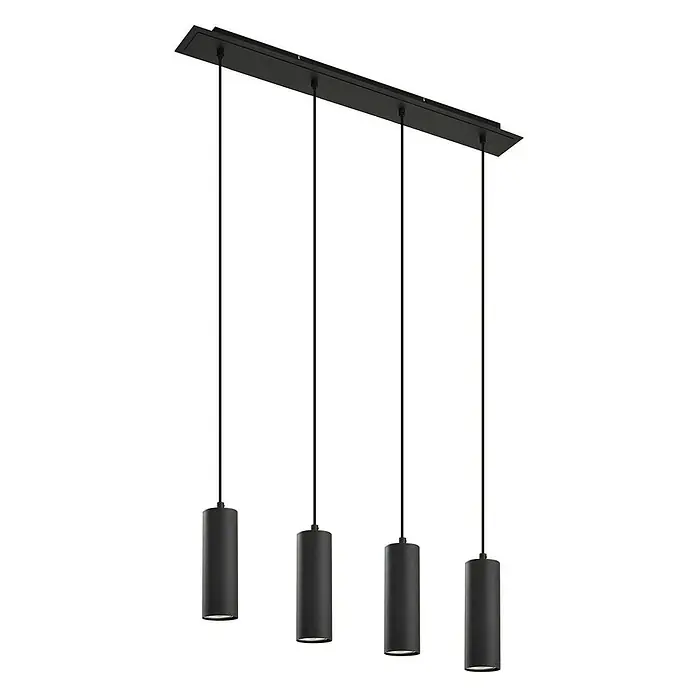 Lindby Pendelleuchte Joffrey - L x B x H: 76 x 6 x 18 cm, schwarz, Schwarz, GU10 - Schwarze lineare Pendelleuchte mit vier zylindrischen Lampen.