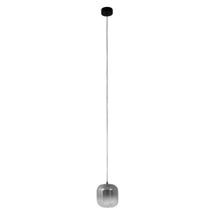 Lucande Pendelleuchte Avelinra - L x B x H: 14 x 14 x 17 cm, alu / grau / zink, rauchgrau, Schwarz - Schwarze Pendelleuchte mit rauchgrauem Glasschirm in abgerundeter Zylinderform.