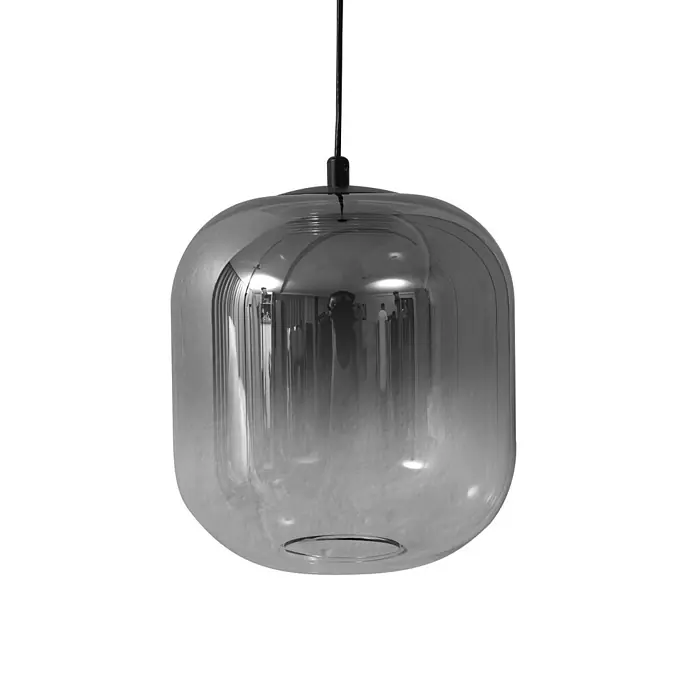Lucande Pendelleuchte Avelinra - L x B x H: 14 x 14 x 17 cm, alu / grau / zink, rauchgrau, Schwarz - Moderne Hängeleuchte mit abgerundetem, rauchgrauem Glasschirm.