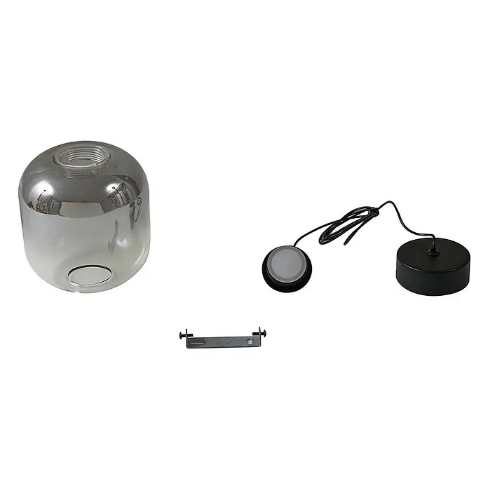 Lucande Pendelleuchte Avelinra - L x B x H: 14 x 14 x 17 cm, alu / grau / zink, rauchgrau, Schwarz - Komponenten einer Pendelleuchte: Rauchglas-Schirm, schwarze Leuchtenfassung mit Kabel und Metallhalterung.