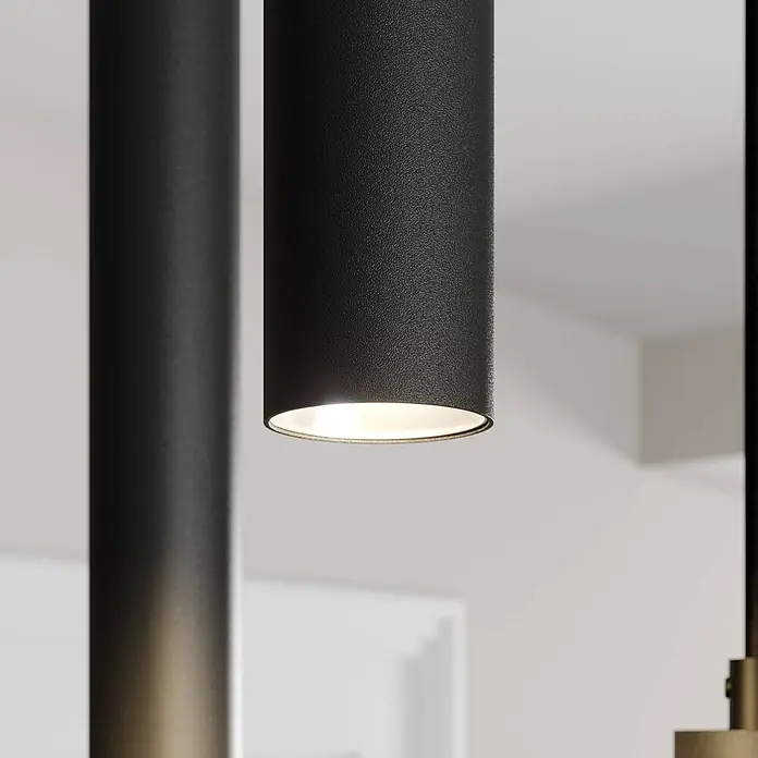 Arcchio Pendelleuchte Franka - L x B x H: 24 x 24 x 30 cm, schwarz, Schwarz (RAL 9005) - Schwarze, texturierte zylindrische Pendelleuchte, die warmweißes Licht abgibt.