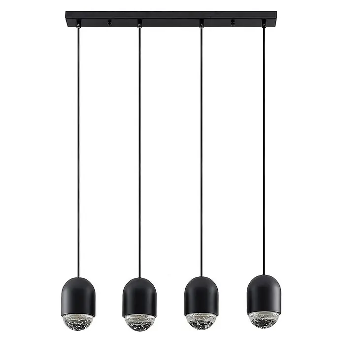 Lucande Pendelleuchte Amielle - L x B x H: 71 x 11 x 17 cm, schwarz, Schwarz, klar, GU10 - Schwarze lineare Pendelleuchte mit vier kuppelförmigen Pendeln mit klaren, blasenstrukturierten Glaselementen.