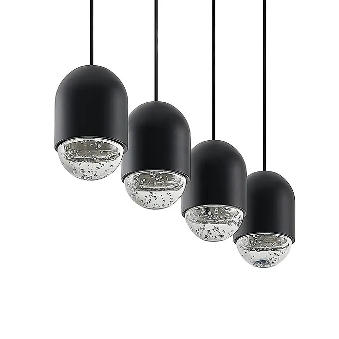 Lucande Pendelleuchte Amielle - L x B x H: 71 x 11 x 17 cm, schwarz, Schwarz, klar, GU10 - Vier schwarze Pendelleuchten mit klaren, blasigen Glaskugeln.