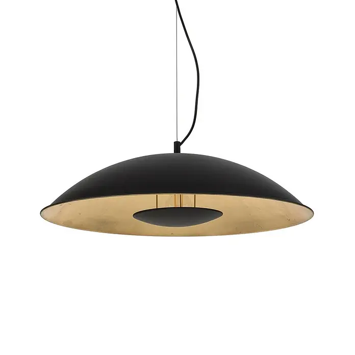 Lindby Pendelleuchte Emilienne - L x B x H: 60 x 60 x 120 cm, schwarz, Schwarz, gold, E27 - Schwarze Pendelleuchte mit breitem, flachem Schirm und goldfarbener Innenseite.