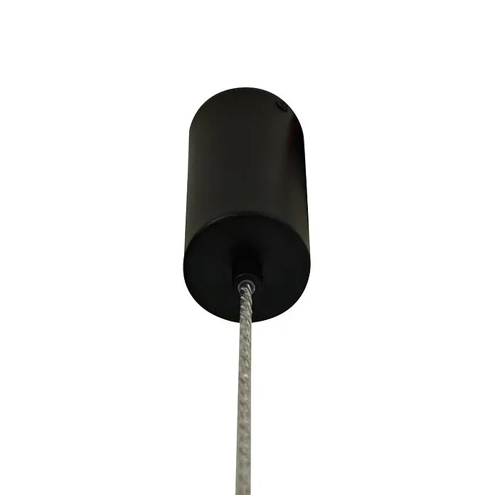 Lucande Pendelleuchte Christelle - L x B x H: 8 x 8 x 58 cm, alu / grau / zink, rauchgrau, Schwarz - Schwarze zylindrische Deckenbefestigung mit einem geflochtenen Metallaufhängeseil nach unten.