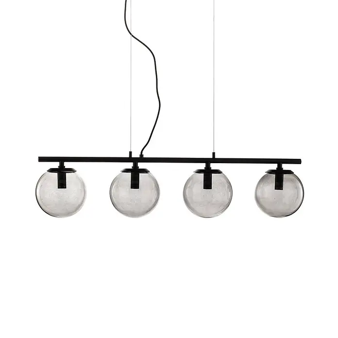 Lucande Pendelleuchte Sotiana - L x B x H: 96 x 18 x 18 cm, alu / grau / zink, rauchgrau, Schwarz, E14 - Schwarze lineare Pendelleuchte mit vier klaren Glaskugelschirmen.