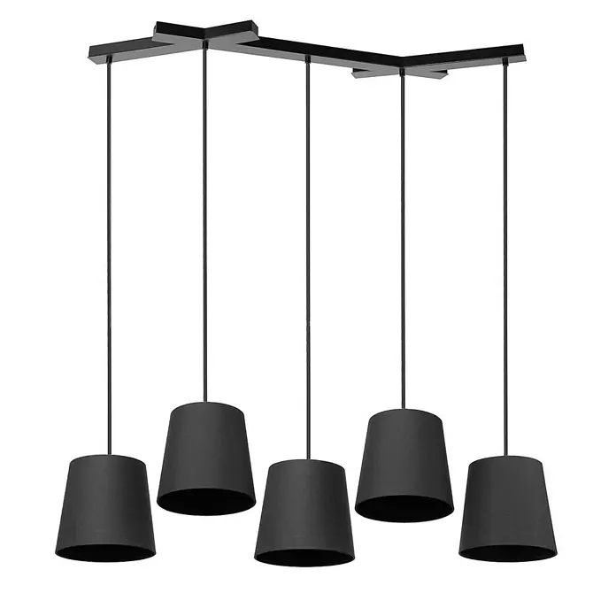 Lucande Pendelleuchte Thamila - L x B x H: 113 x 53 x 21 cm, schwarz, Schwarz, E27 - Schwarze Hängeleuchte mit fünf konischen Stoffschirmen.