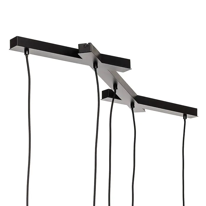 Lucande Pendelleuchte Thamila - L x B x H: 113 x 53 x 21 cm, schwarz, Schwarz, E27 - Schwarzer Metall-Mehrfach-Deckenbalken mit schwarzen Textilkabeln.