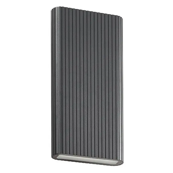 Lucande Außenwandleuchte Raija - 7,5 x 15 x 40 cm, alu / grau / zink, IP54 - Dunkelgraue vertikale Außenwandleuchte mit geripptem Design, strahlt Licht nach unten ab.