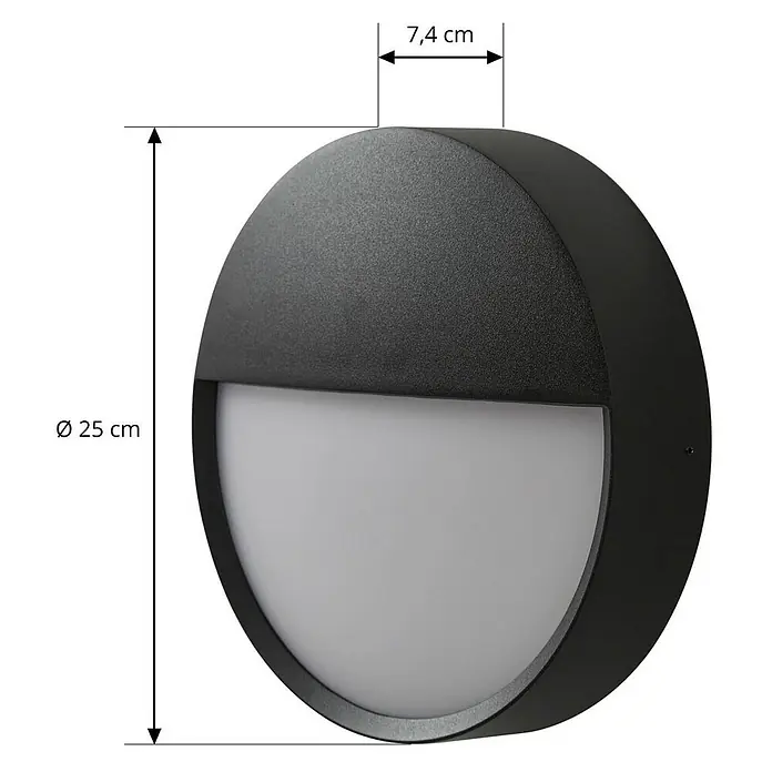 Arcchio Außenwandleuchte Gravo - schwarz, IP65 - Runde, dunkelgraue Außenwandleuchte mit weißem Diffusor. Maße: Ø 25 cm, 7,4 cm tief.